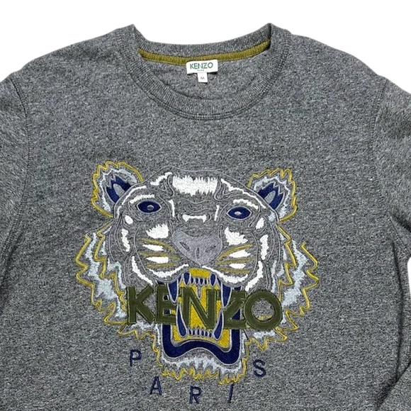 KENZO Tiger Head Embroidered Gray Crewneck Sweatshirt Size Medium